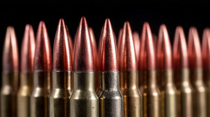 Close-up view of bullet tips lined up for display showcasing their precise design and craftsmanship Generative AI