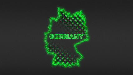 Neon Green Germany Map Outline Futuristic Digital Glow Halftone Illustration