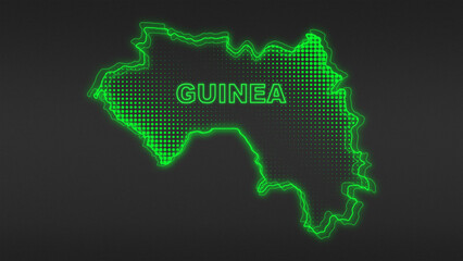 Neon Green Guinea Map Outline Futuristic Digital Glow Halftone Illustration