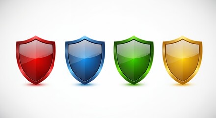 Assorted lustrous vibrant shields arrayed against a bright background creating a compelling visual representation of defense and security