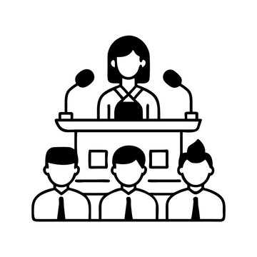 recommend clip art: Illustration of a politician giving a speech at a podium with an audience, a symbol of leadership and public speaking