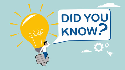 did you know? banner concept illustration, expert information, explanation or solution, woman riding a light bulb idea balloon and using a megaphone with a speech bubble that says did you know?