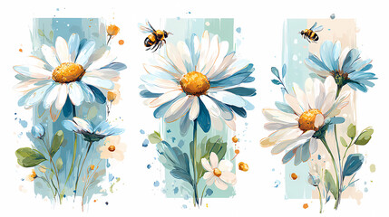 A charming bookmark design featuring cheerful daisies and adorable bees, perfect for book lovers and nature enthusiasts. This delightful illustration works well for reading accessories, stationery