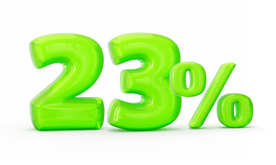 Green jelly digit 23% or Twenty three percent isolated on white background. 3d illustration