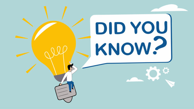 did you know? banner concept illustration, expert information, explanation or solution, woman riding a light bulb idea balloon and using a megaphone with a speech bubble that says did you know?