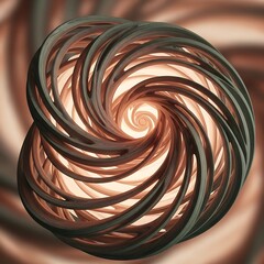 Intricate, spiraling forms create a captivating, three-dimensional design with warm, muted tones.