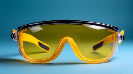 Protective Safety Goggles with Yellow Lenses on Blue Background