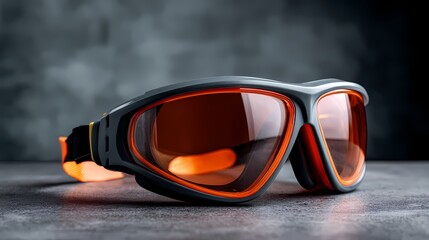 Sleek Design of Sports Goggles with Orange Lenses on Gray Surface