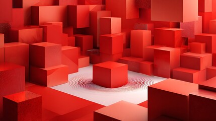 3d rendering of red abstract geometric background. Scene for advertising, technology, showcase, banner, game, sport, cosmetic, business, metaverse. Sci-Fi Illustration. Product display