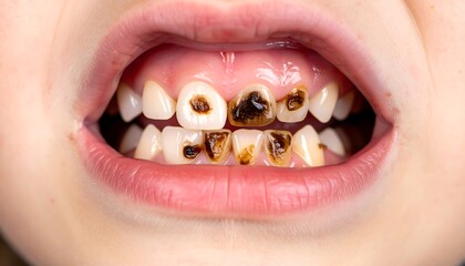 Child's mouth with decayed teeth