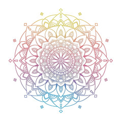 Beautiful intricate mandala with rainbow gradient isolated on white background