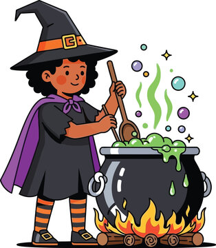 witch stirring cauldron halloween cartoon clip art preview
