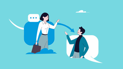 Obraz premium immediate feedback, employee feedback for discussion or communication, build cohesiveness in team collaboration, Employees and co-workers communicate directly to discuss work
