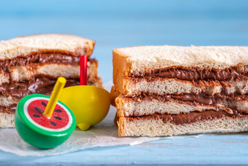 Chocolate stuffed toast bread for a tasty snack for a child.

