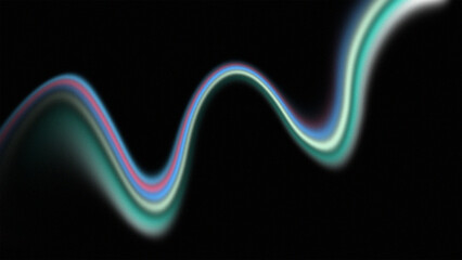 Neon rainbow dark navy blue cyan teal gradient wave abstract background. Smooth ombre transition curve. Bright glow shimmer neon light beam. Futuristic energy line with noise grain blur texture effect
