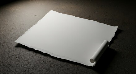 A blank, ripped piece of paper rests on a dark surface, illuminated by a light source.