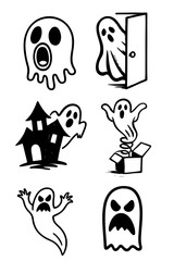 Black and White Halloween Ghosts Icons Bundle