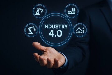 Fototapeta premium Businessman Presenting Digital Concept of Industry Revolution 4.0 with Connectivity and Technology