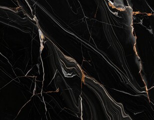 A luxurious black marble texture with intricate white, grey, and gold veins. This elegant natural stone background is perfect for sophisticated interior design.