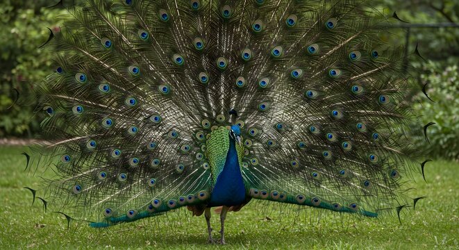 Peacock displaying feathers
