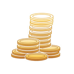 Stack of golden coins isolated on white background representing wealth and money