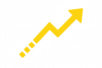 Upward yellow arrow indicating financial growth, representing positive economic momentum on clean transparent backdrop