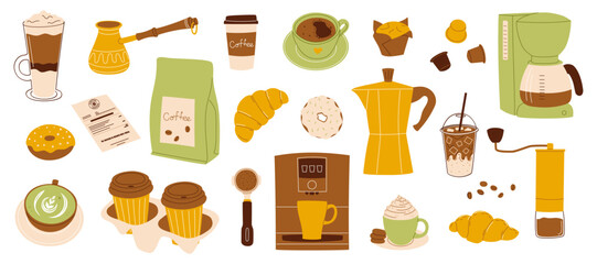 Collection of coffee elements. Vector illustration for cafe, packaging and design