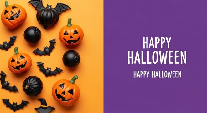 Spooky Halloween pumpkins and bats on orange for festive designs or themed party invitations now!