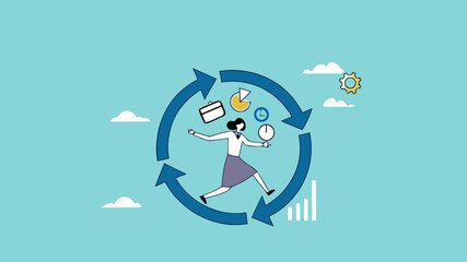 habitual procedures leading to business or career success, discipline or working efficiency, businesswoman carry out work with a circle of good work habit