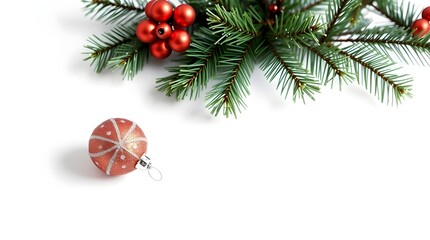 Top view of holiday ornaments in harmonious layout, 16:9 wide composition for greeting cards and creative templates