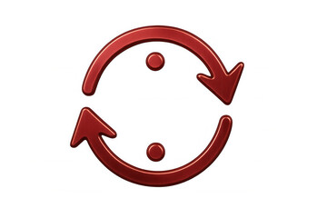 Circular red arrows rotating clockwise with twin dots, indicating cyclical refresh or reload motion on transparent surface