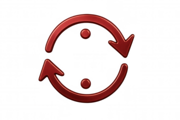 Circular red arrows rotating clockwise with twin dots, indicating cyclical refresh or reload motion on transparent surface