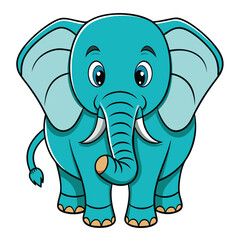 A charming blue cartoon elephant with a playful expression is showcased on white
