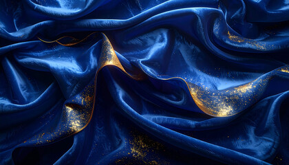 Elegant Blue Fabric with Gold Accents.