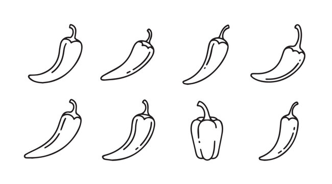 Collection of hand drawn chili pepper illustrations in a simple silhouette style