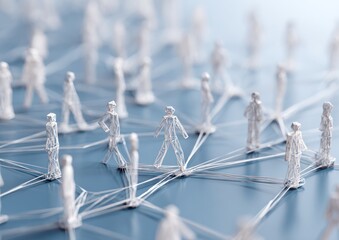 A network of many interconnected white human figures on a blue surface, implying connection and interaction within a community or system