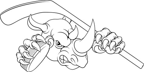 A rhino or rhinoceros ice hockey tough cartoon sports mascot
