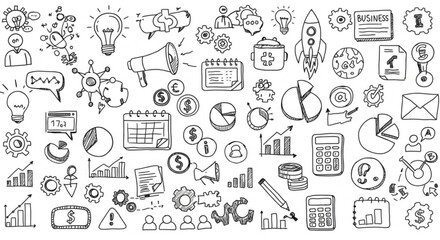 Dynamic business doodles showcase creative ideas and planning for success in vector format