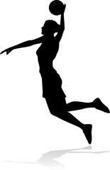 Silhouette of athletic woman female basketball player with basketball ball. Sports concept.