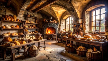 Medieval bread store interior