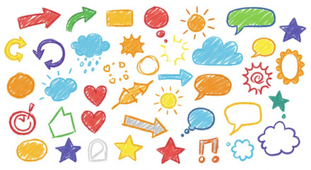 Fototapeta premium Vibrant hand-drawn icons and symbols burst with creative energy for dynamic design projects