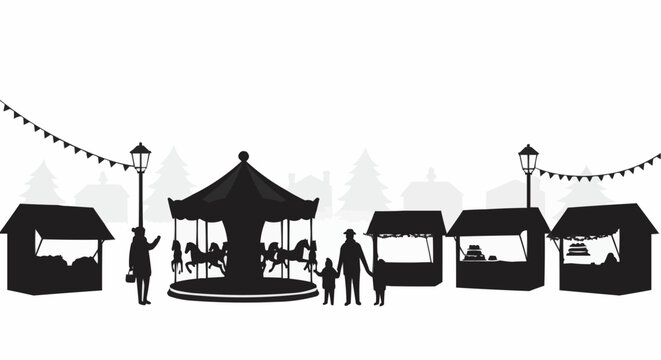 Carousel and Festive Market Silhouette. 