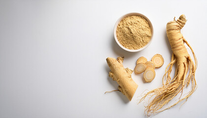 “Fresh Ginseng Roots and Textures – Hyper-Realistic Ingredient Photography”
