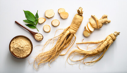 “Fresh Ginseng Roots and Textures – Hyper-Realistic Ingredient Photography”