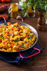 Traditional Spanish Paella with chicken.
