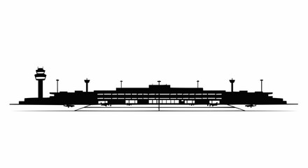 Obraz premium A minimalist black silhouette of a modern airport terminal against a plain backdrop.
