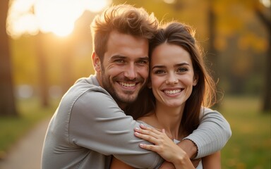 Fototapeta premium Young couple hugging. High quality