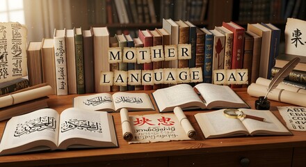 Mother Language Day Literary Heritage: Books, Scripts, and Cultural Diversity, Preserving Multilingual Traditions, Native Expression, International Language Celebration, Educational Literature