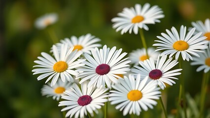 Obraz premium Softly focused white daisies bathed in natural daylight, creating a serene floral scene.