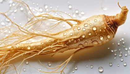 “Fresh Ginseng Roots and Textures – Hyper-Realistic Ingredient Photography”